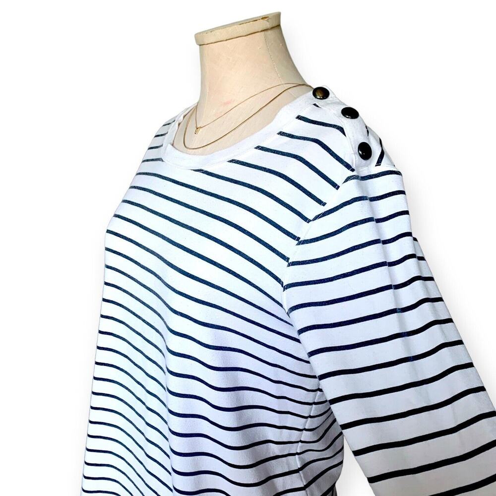 SANCTUARY Silver Button Striped Top Long Sleeve Shirt Blue Coastal Relaxed